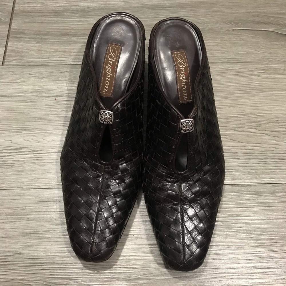 Brighton Tynan Basket Weave Brown Leather Mules Size 7